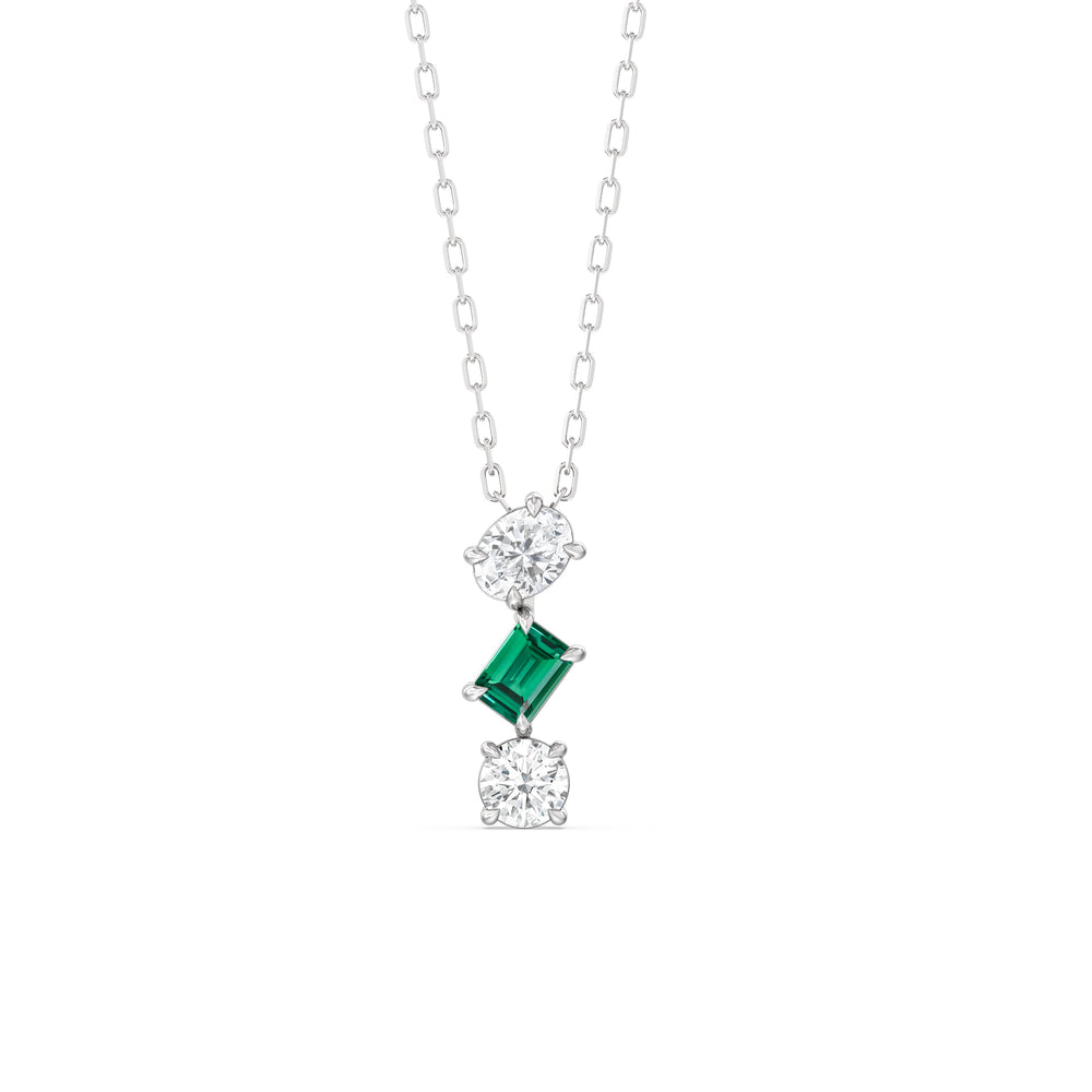 Emerald and Diamond Sleek Sparkle Necklace with 14KT White Gold Cut Diamond in 14KT White Gold view 1
