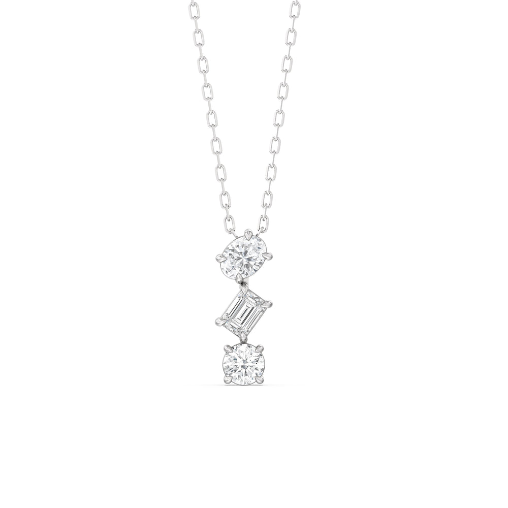 Sleek Sparkle Diamond Necklace with Sterling Silver / Lab / 3/4 Cut Diamond in 14KT Sterling Silver / Lab / 3/4 view 1
