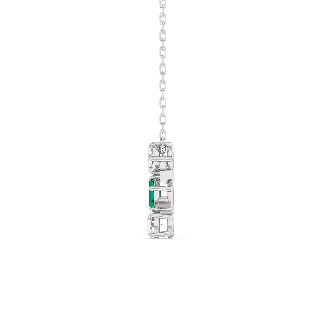 Emerald and Diamond Sleek Sparkle Necklace with Sterling Silver Cut Diamond in 14KT Sterling Silver view 3
