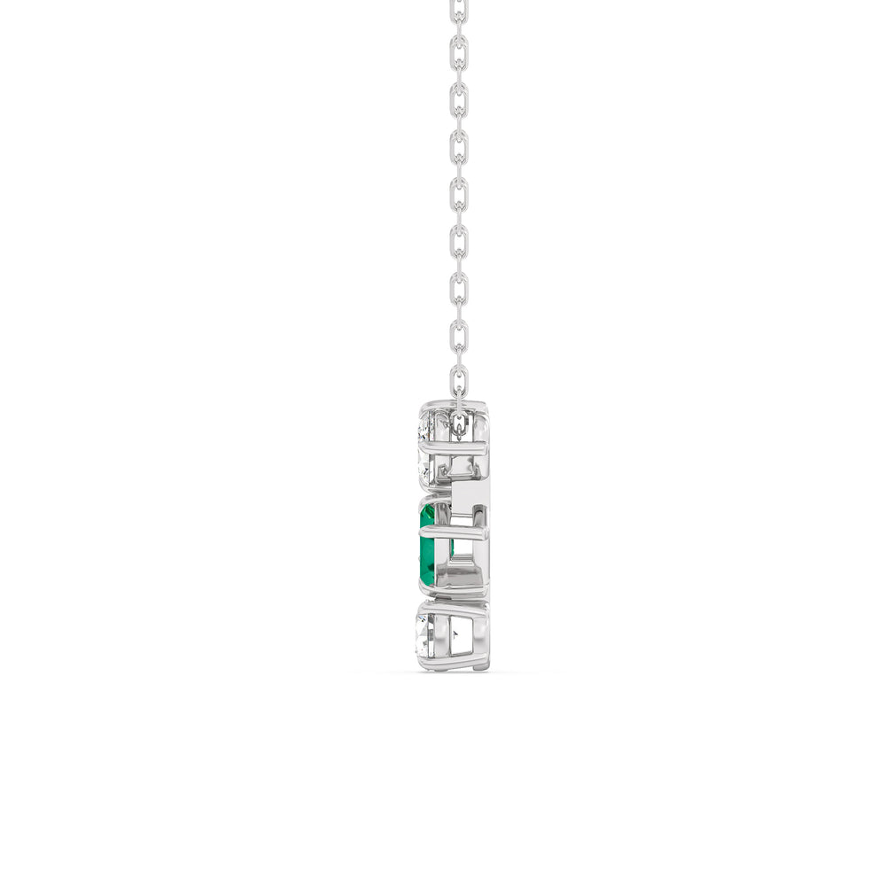 Emerald and Diamond Sleek Sparkle Necklace with 14KT White Gold Cut Diamond in 14KT White Gold view 3
