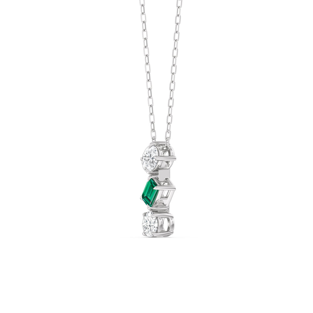 Emerald and Diamond Sleek Sparkle Necklace with Sterling Silver Cut Diamond in 14KT Sterling Silver view 2
