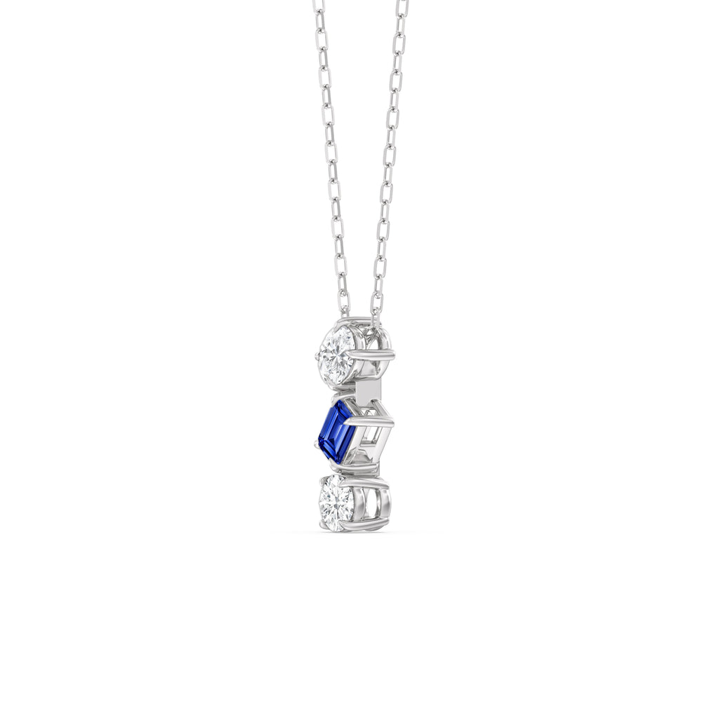 Sapphire and Diamond Sleek Sparkle Necklace with Sterling Silver Cut Diamond in 14KT Sterling Silver view 2
