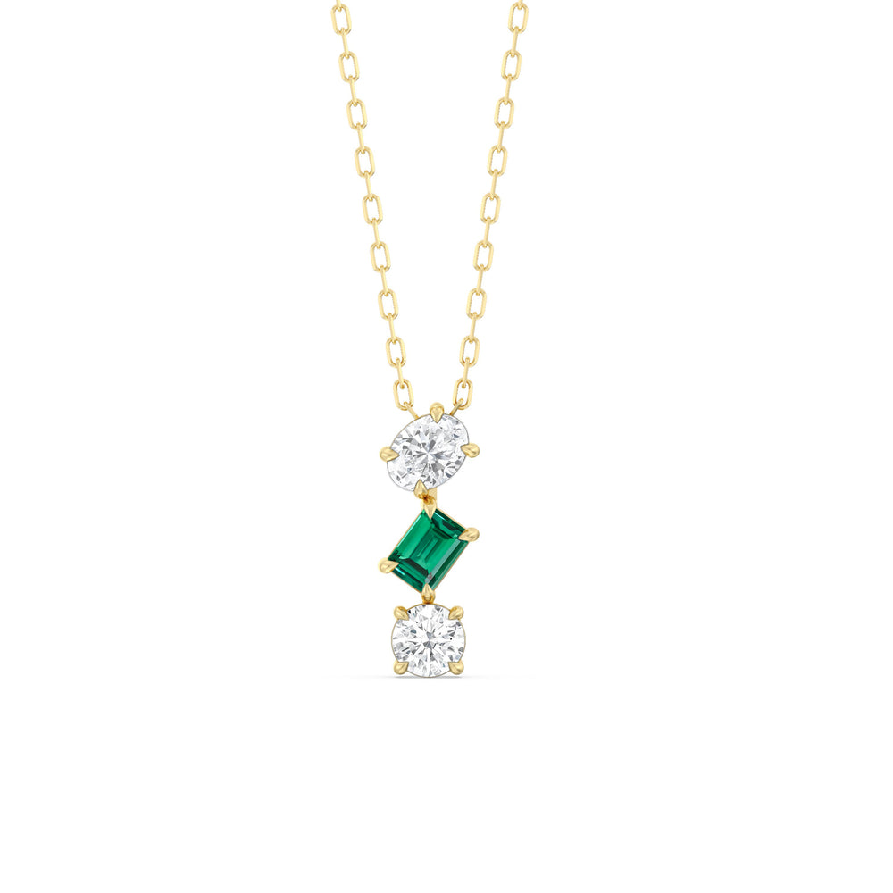 Emerald and Diamond Sleek Sparkle Necklace with 14KT Yellow Gold Cut Diamond in 14KT Yellow Gold view 1

