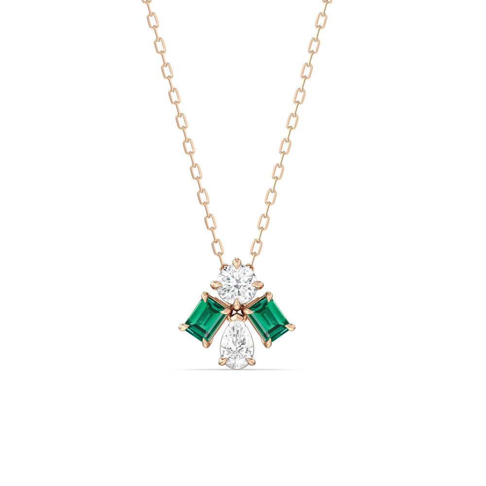 Emerald And Diamond Gleaming Galaxy NecklaceTest Drashya with 14KT Rose Gold Cut Diamond in 14KT Rose Gold view 1
