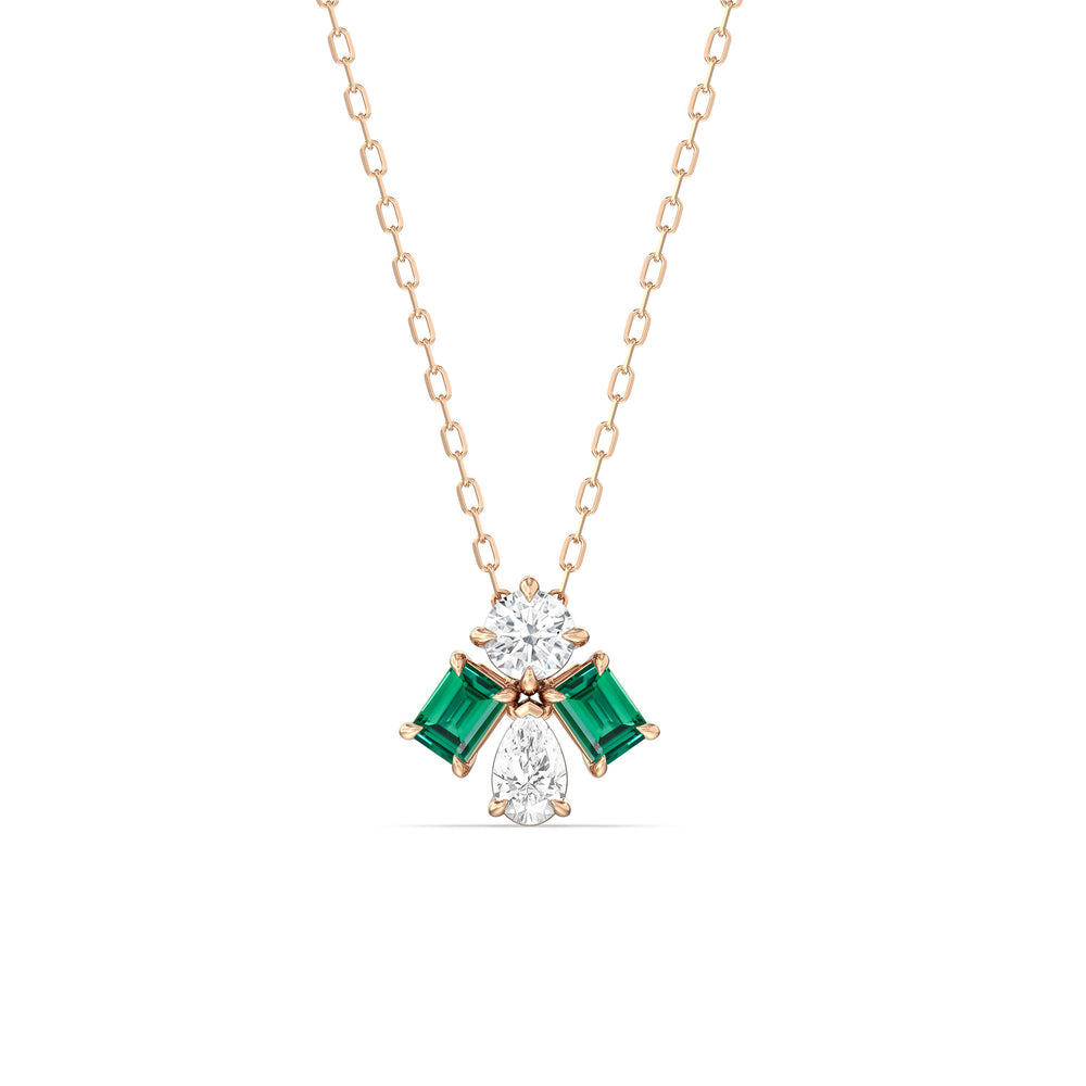 Emerald and Diamond Gleaming Galaxy Necklace with 14KT Rose Gold Cut Diamond in 14KT Rose Gold view 1
