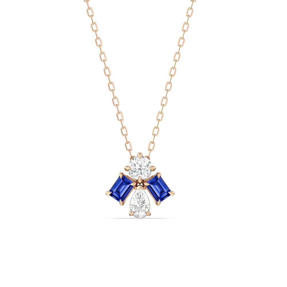 Sapphire and Diamond Gleaming Galaxy Necklace with 14KT Rose Gold Cut Diamond in 14KT Rose Gold view 1
