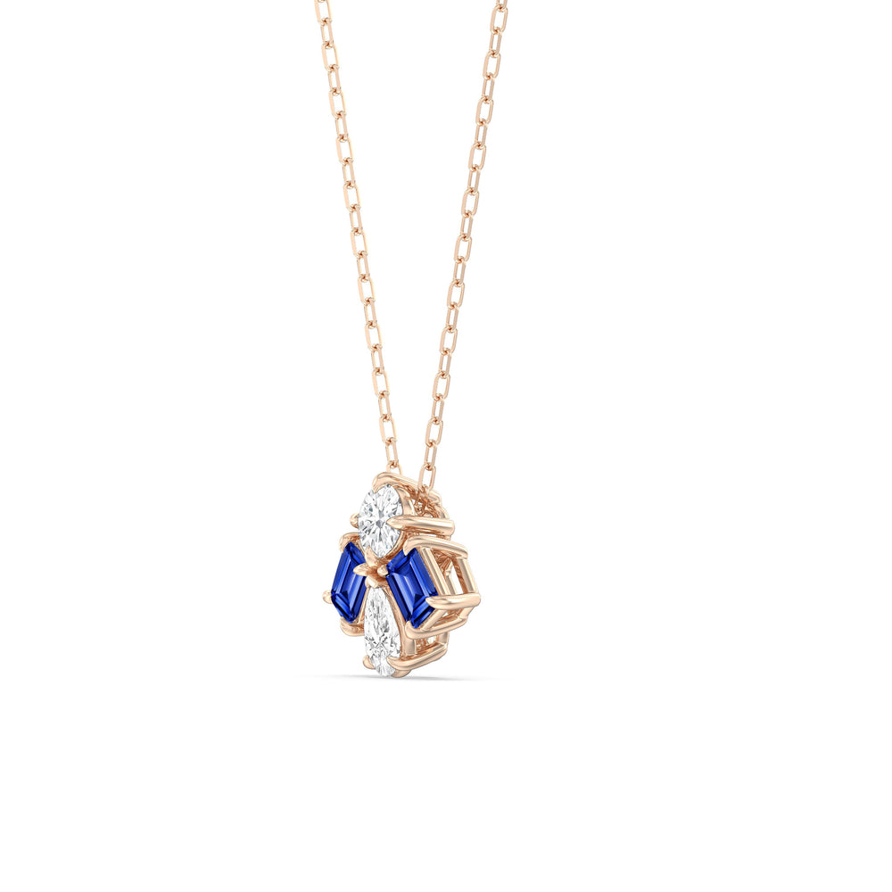 Sapphire and Diamond Gleaming Galaxy Necklace with 14KT Rose Gold Cut Diamond in 14KT Rose Gold view 2
