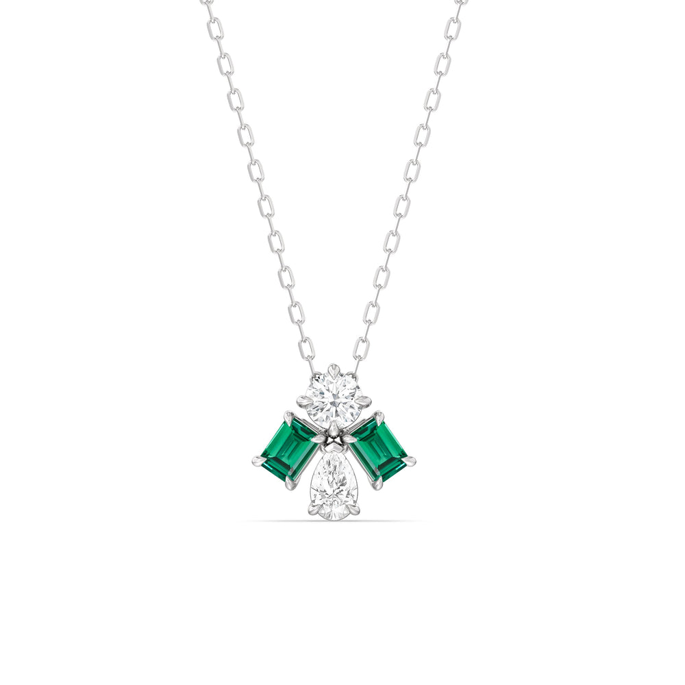 Emerald and Diamond Gleaming Galaxy Necklace with Sterling Silver Cut Diamond in 14KT Sterling Silver view 1
