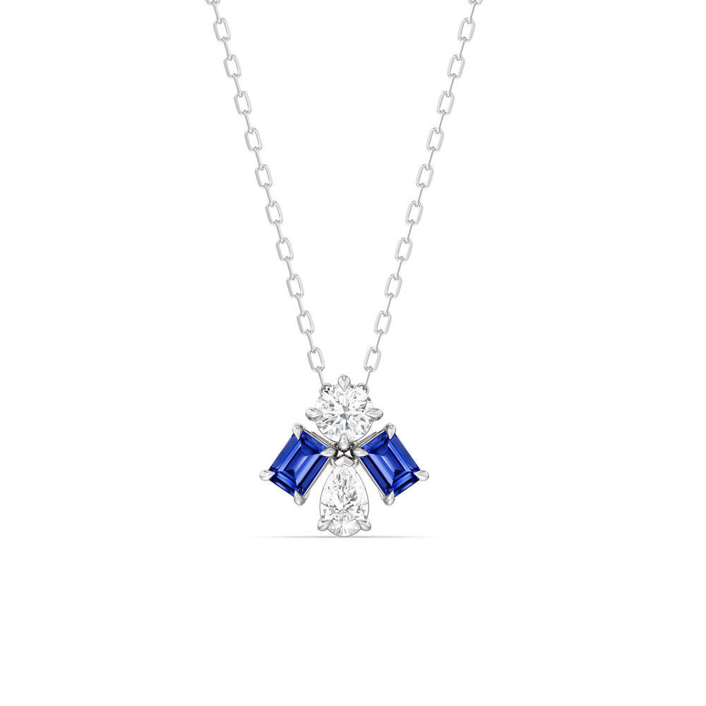 Sapphire and Diamond Gleaming Galaxy Necklace with Sterling Silver Cut Diamond in 14KT Sterling Silver view 1
