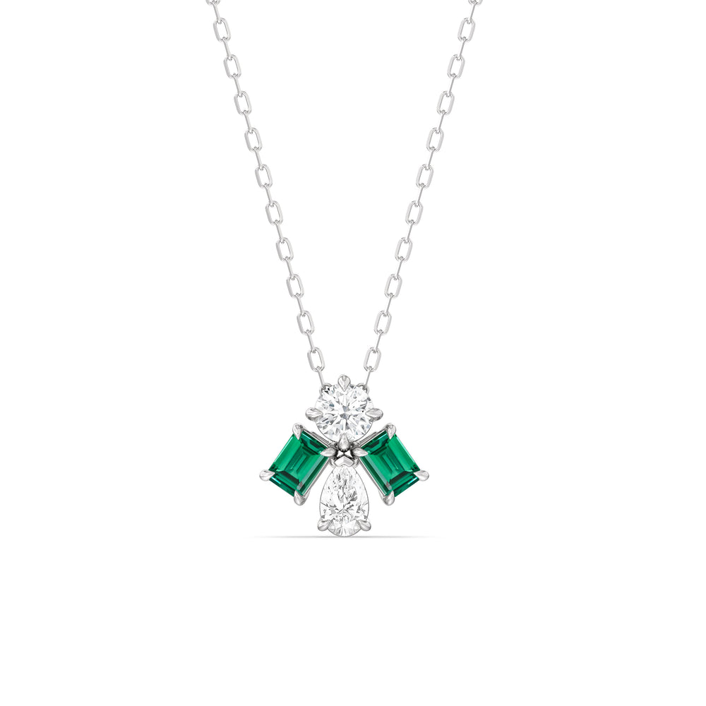 Emerald and Diamond Gleaming Galaxy Necklace with 14KT White Gold Cut Diamond in 14KT White Gold view 1
