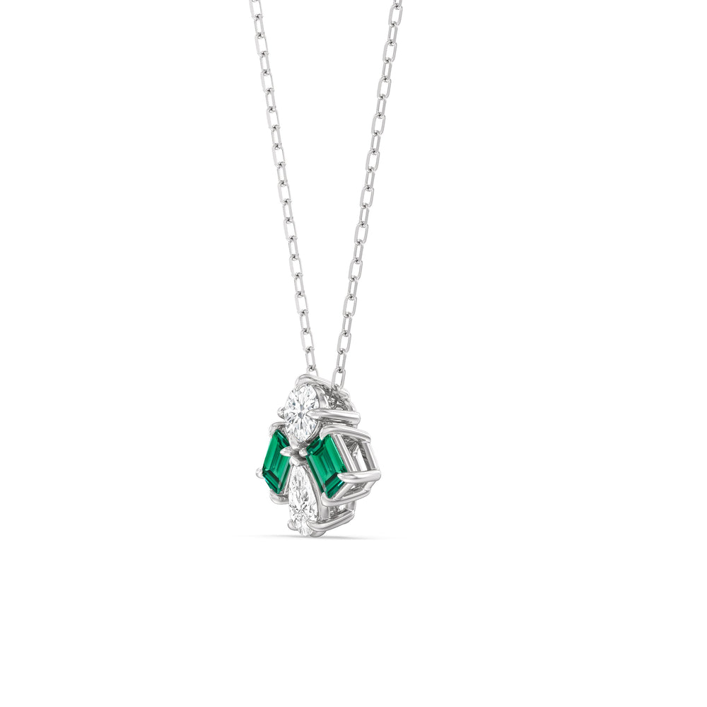 Emerald And Diamond Gleaming Galaxy NecklaceTest Drashya with 14KT White Gold Cut Diamond in 14KT White Gold view 2
