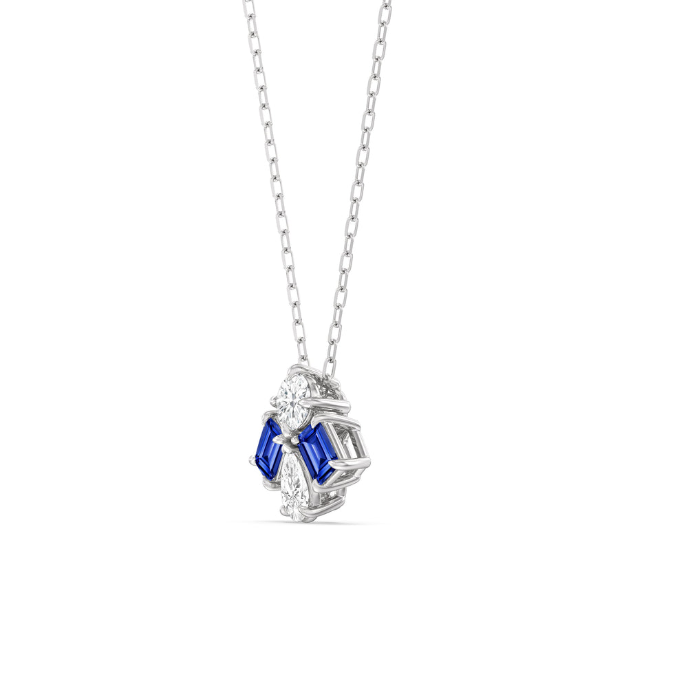 Sapphire and Diamond Gleaming Galaxy Necklace with 14KT White Gold Cut Diamond in 14KT White Gold view 2
