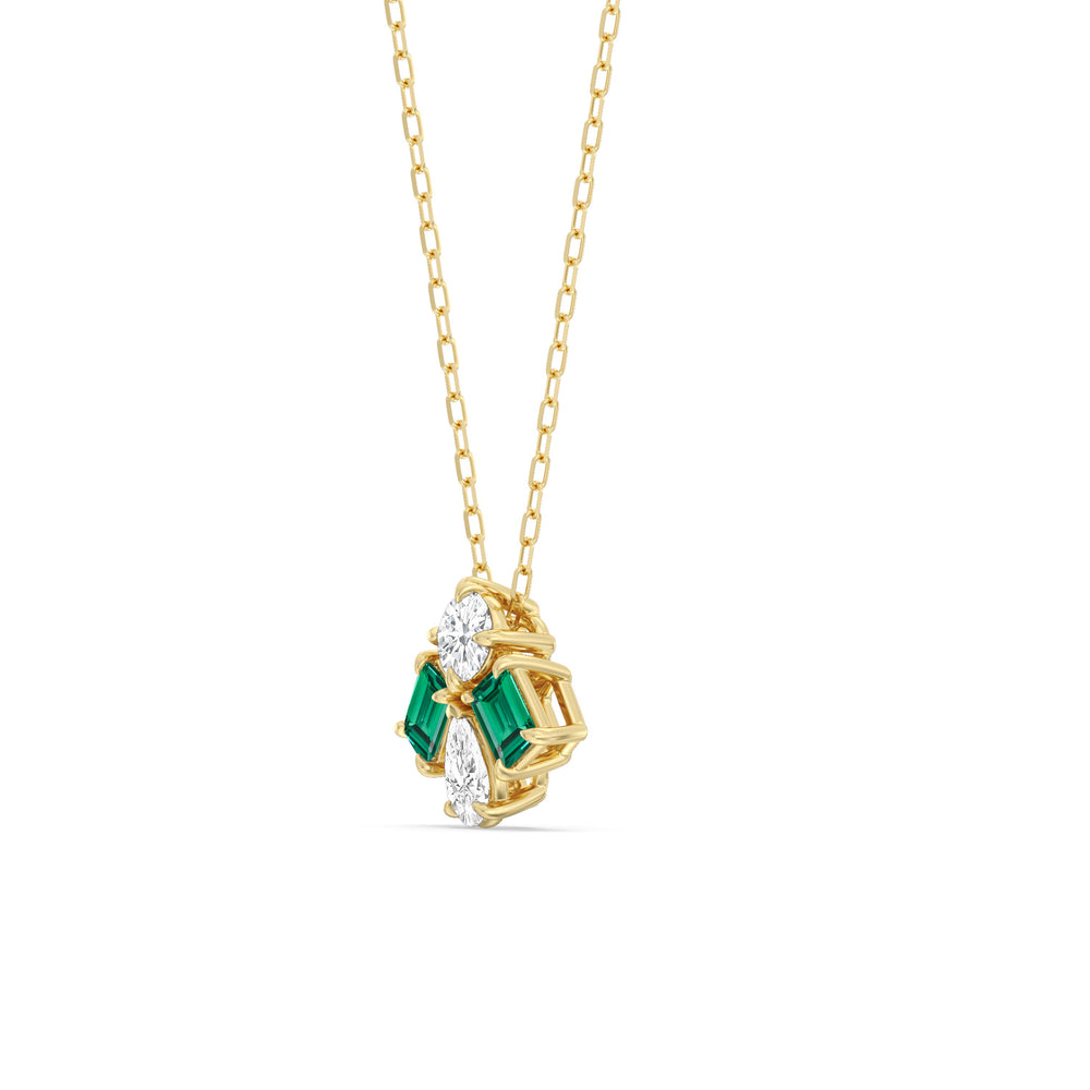 Emerald and Diamond Gleaming Galaxy Necklace with 14KT Yellow Gold Cut Diamond in 14KT Yellow Gold view 2
