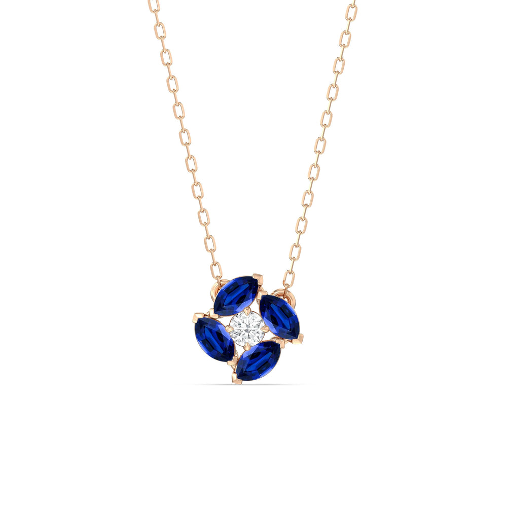 Sapphire And Diamond Hydrangea NecklaceTest Drashya with 14KT Rose Gold Cut Diamond in 14KT Rose Gold view 1
