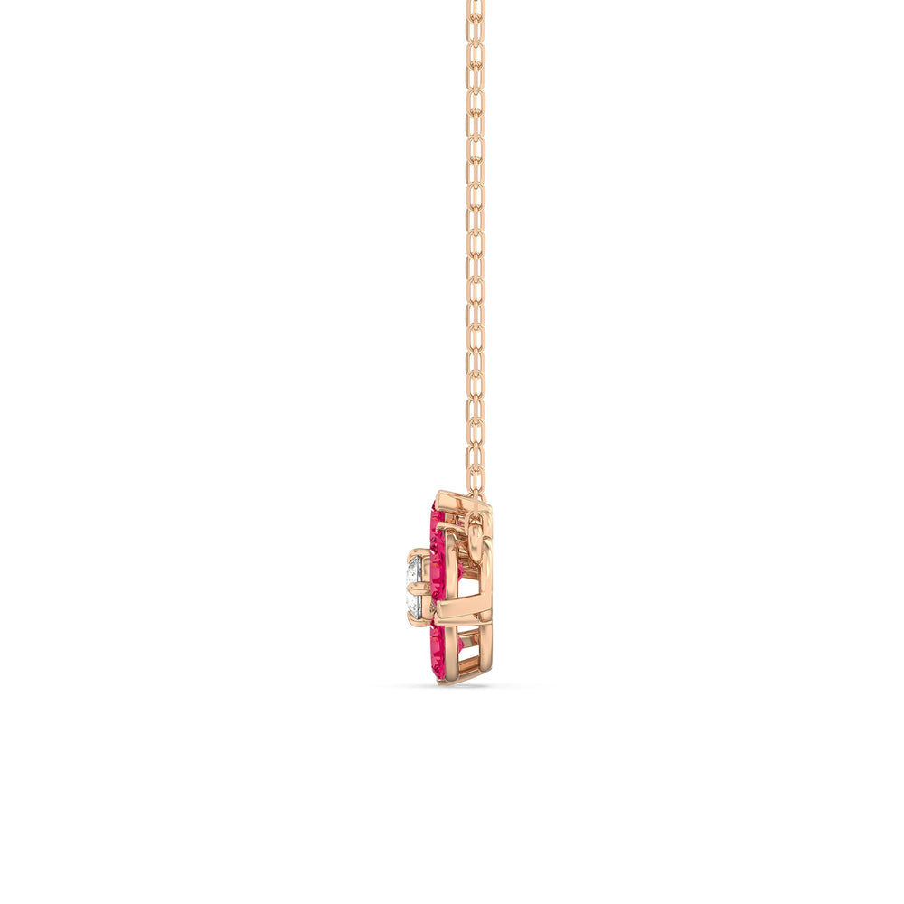 Ruby And Diamond Hydrangea NecklaceTest Drashya with 14KT Yellow Gold Cut Diamond in 14KT Yellow Gold view 3

