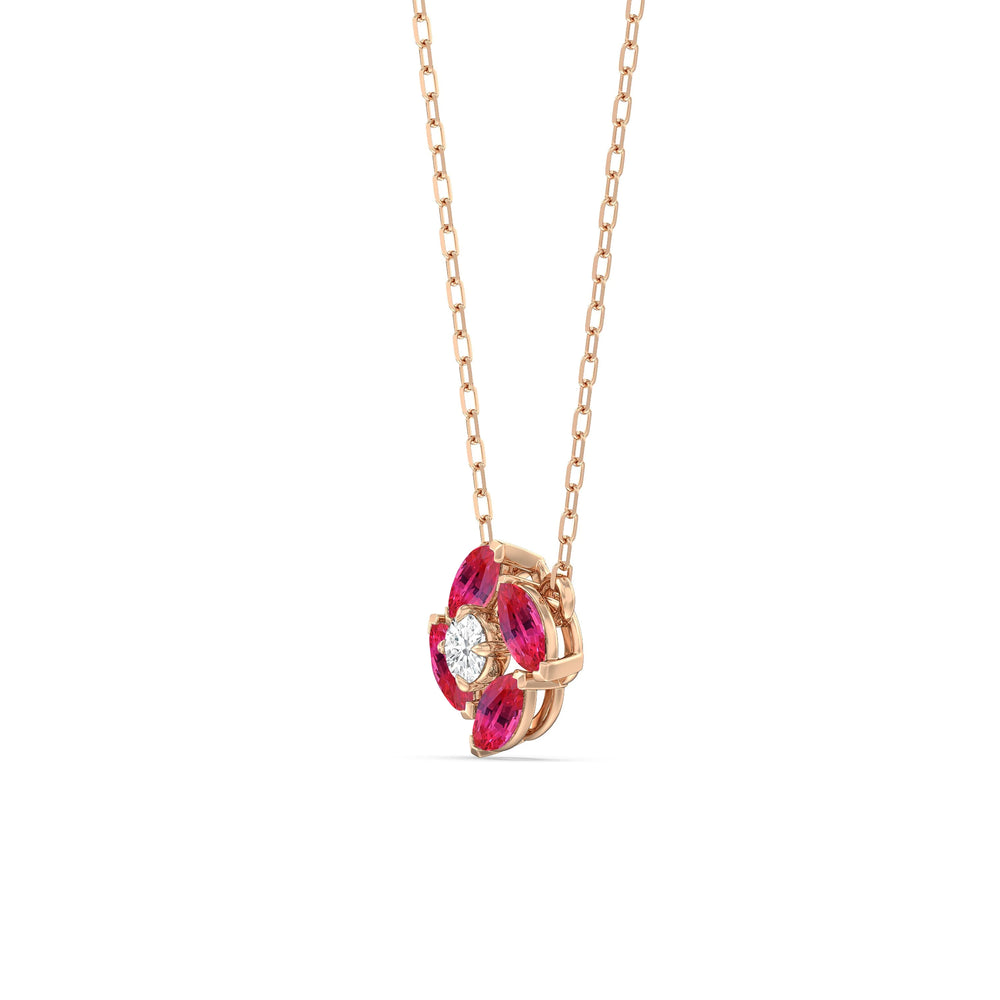 Ruby And Diamond Hydrangea NecklaceTest Drashya with 14KT Rose Gold Cut Diamond in 14KT Rose Gold view 2
