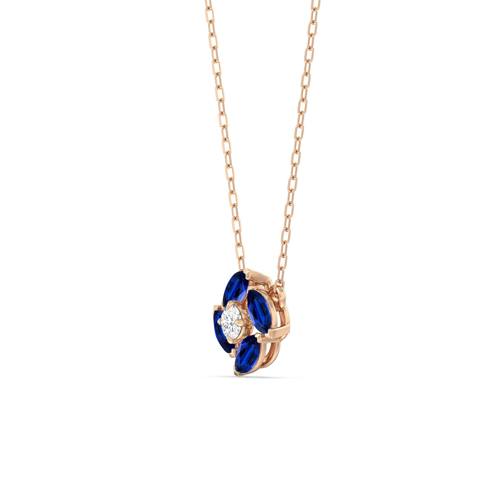 Sapphire And Diamond Hydrangea NecklaceTest Drashya with 14KT Rose Gold Cut Diamond in 14KT Rose Gold view 2
