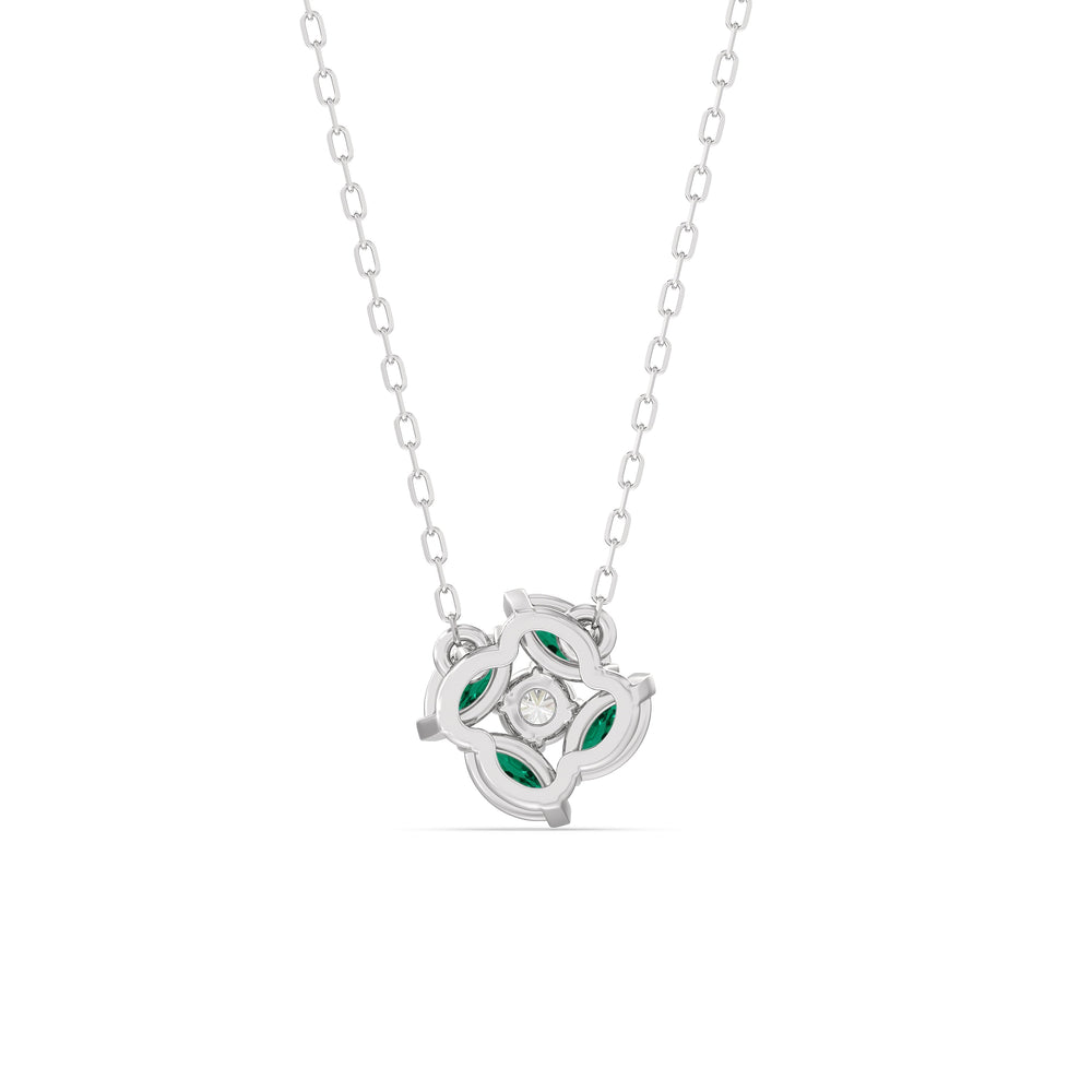 Emerald and Diamond Hydrangea Necklace with Sterling Silver Cut Diamond in 14KT Sterling Silver view 4
