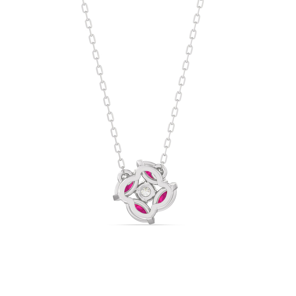 Ruby and Diamond Hydrangea Necklace with Sterling Silver Cut Diamond in 14KT Sterling Silver view 4
