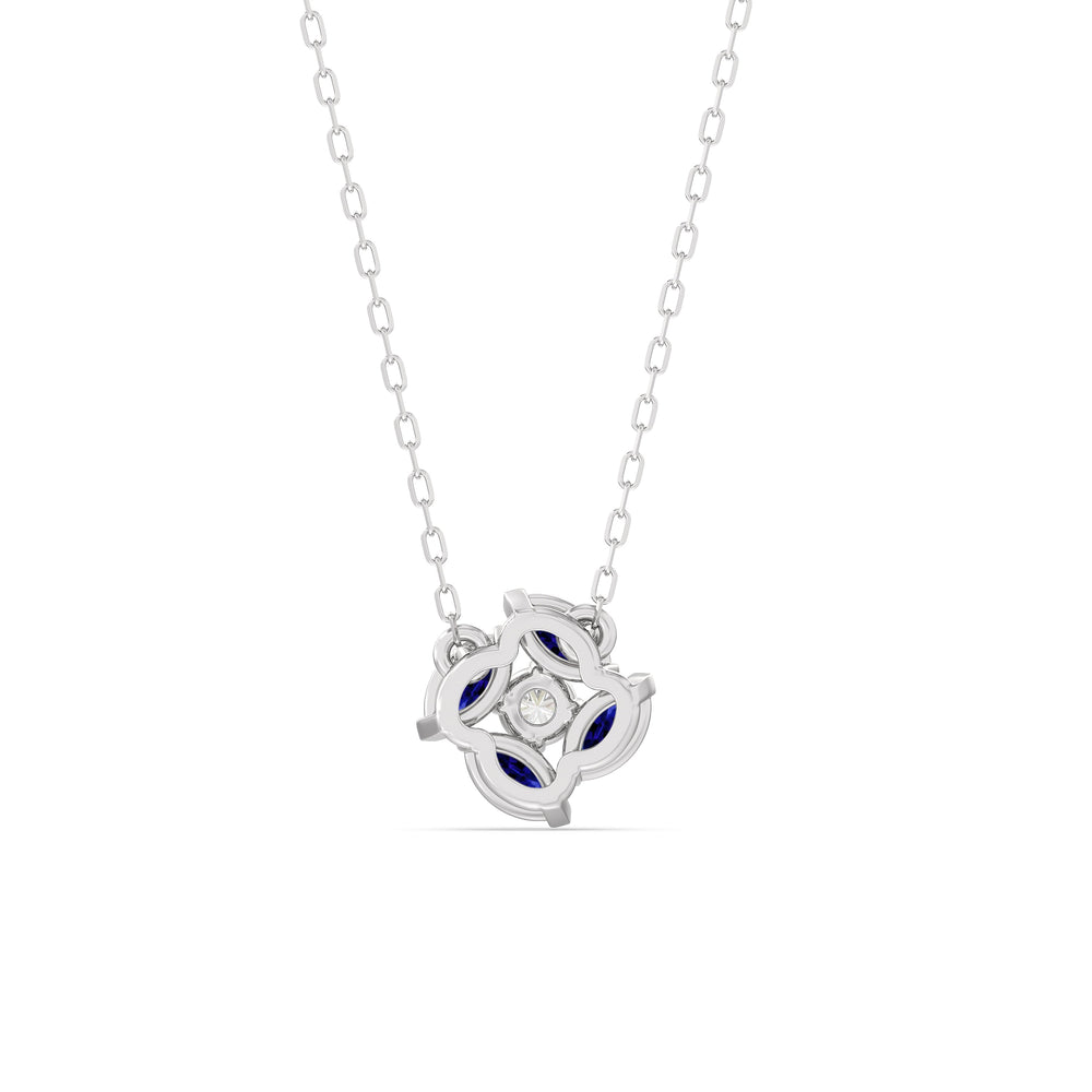 Sapphire and Diamond Hydrangea Necklace with Sterling Silver Cut Diamond in 14KT Sterling Silver view 4
