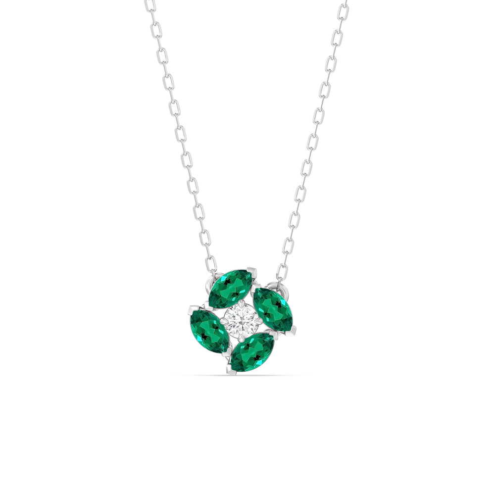 Emerald and Diamond Hydrangea Necklace with Sterling Silver Cut Diamond in 14KT Sterling Silver view 1
