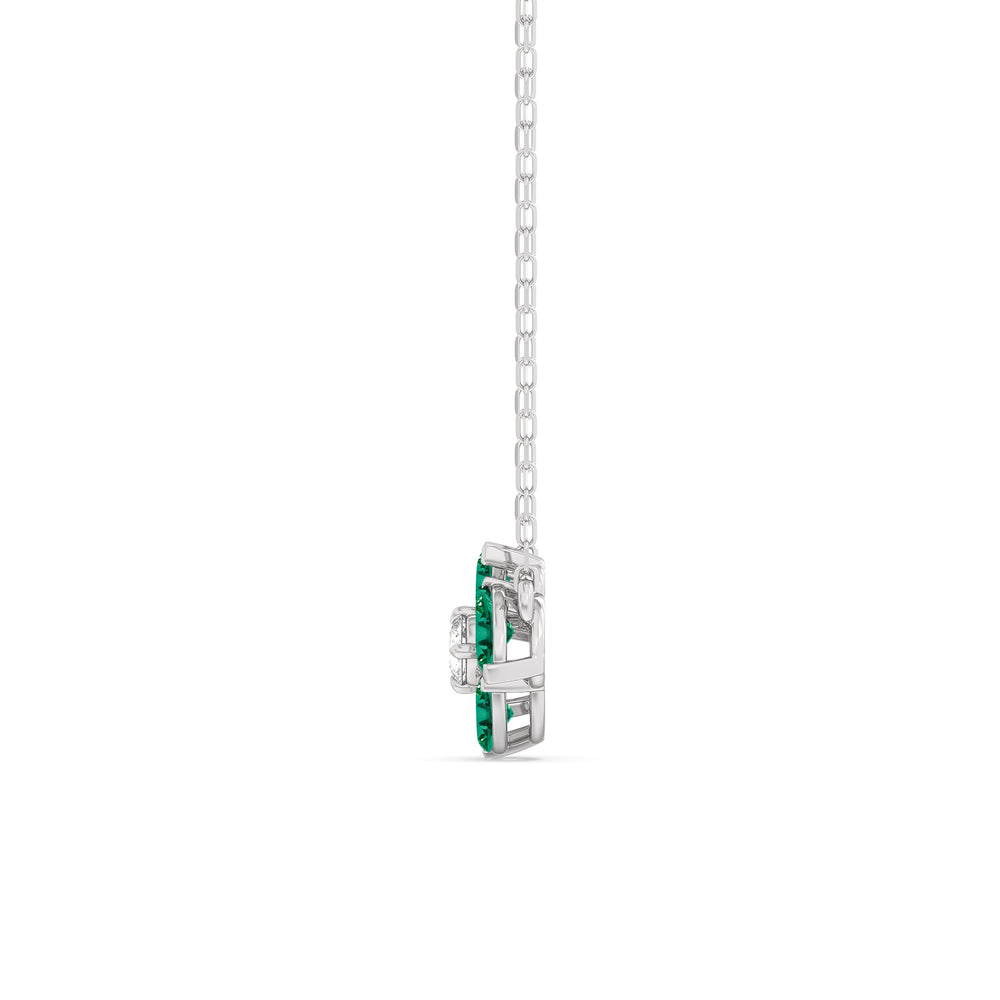 Emerald and Diamond Hydrangea Necklace with Sterling Silver Cut Diamond in 14KT Sterling Silver view 3
