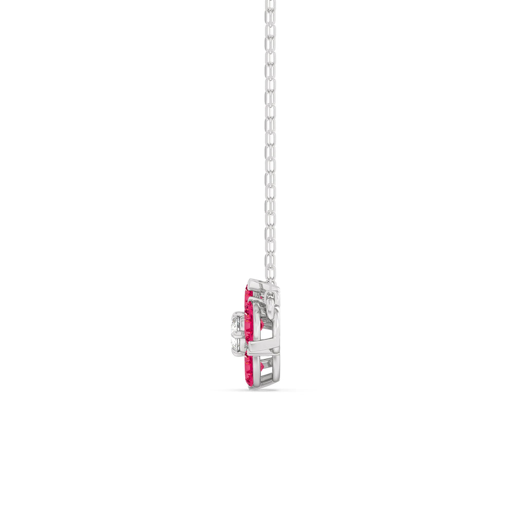 Ruby And Diamond Hydrangea NecklaceTest Drashya with 14KT White Gold Cut Diamond in 14KT White Gold view 3
