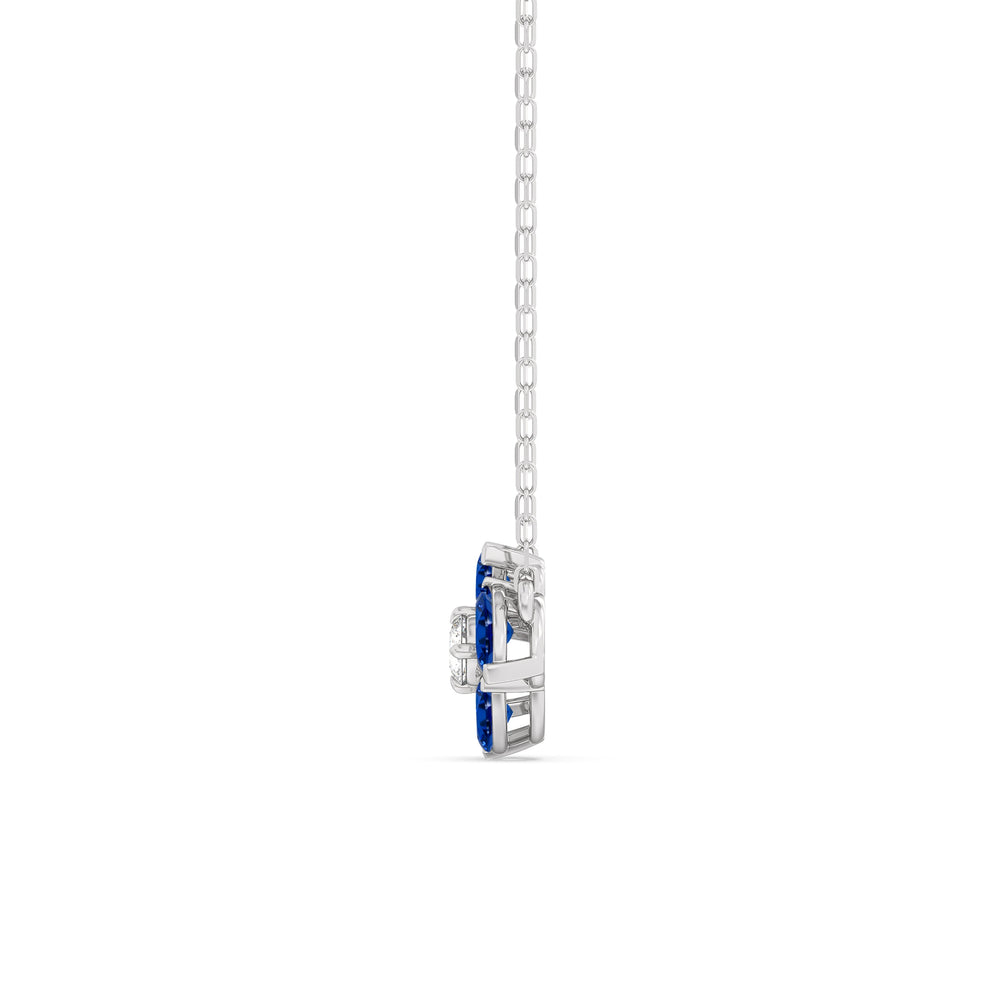 Sapphire and Diamond Hydrangea Necklace with Sterling Silver Cut Diamond in 14KT Sterling Silver view 3
