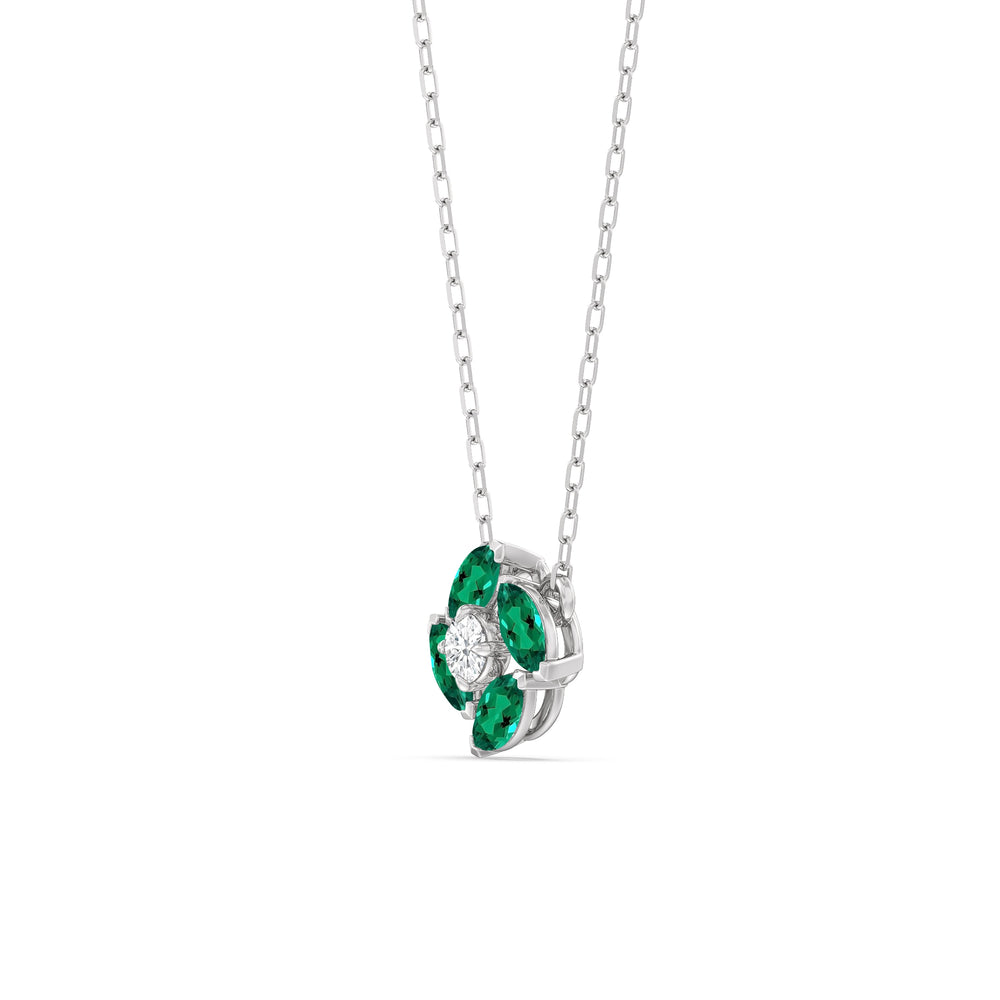 Emerald and Diamond Hydrangea Necklace with Sterling Silver Cut Diamond in 14KT Sterling Silver view 2
