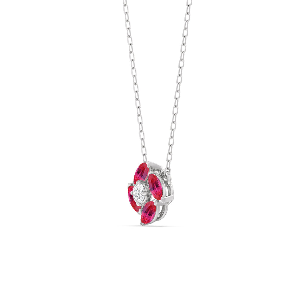 Ruby and Diamond Hydrangea Necklace with Sterling Silver Cut Diamond in 14KT Sterling Silver view 2
