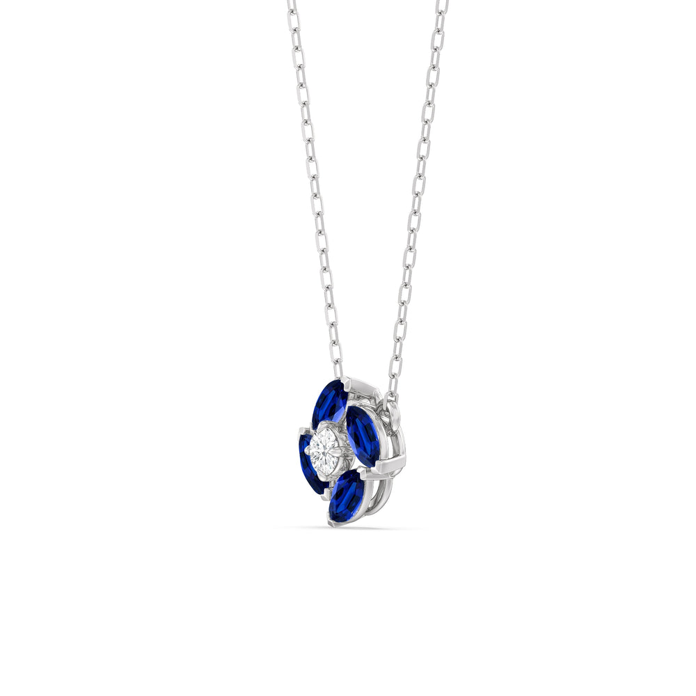 Sapphire and Diamond Hydrangea Necklace with Sterling Silver Cut Diamond in 14KT Sterling Silver view 2
