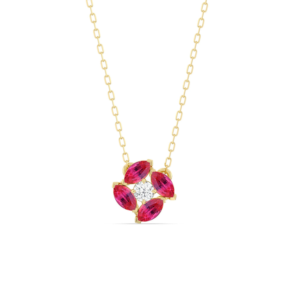 Ruby And Diamond Hydrangea NecklaceTest Drashya with 14KT Yellow Gold Cut Diamond in 14KT Yellow Gold view 1
