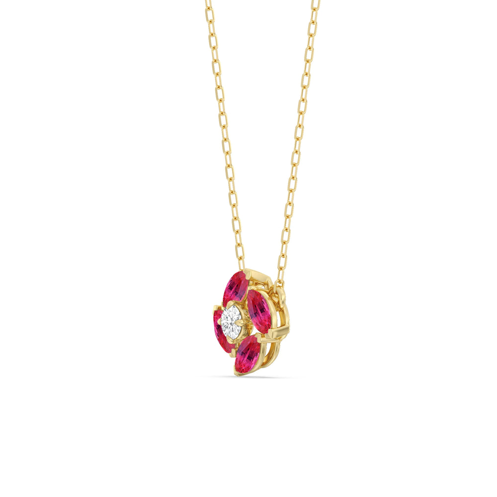 Ruby And Diamond Hydrangea NecklaceTest Drashya with 14KT Yellow Gold Cut Diamond in 14KT Yellow Gold view 2
