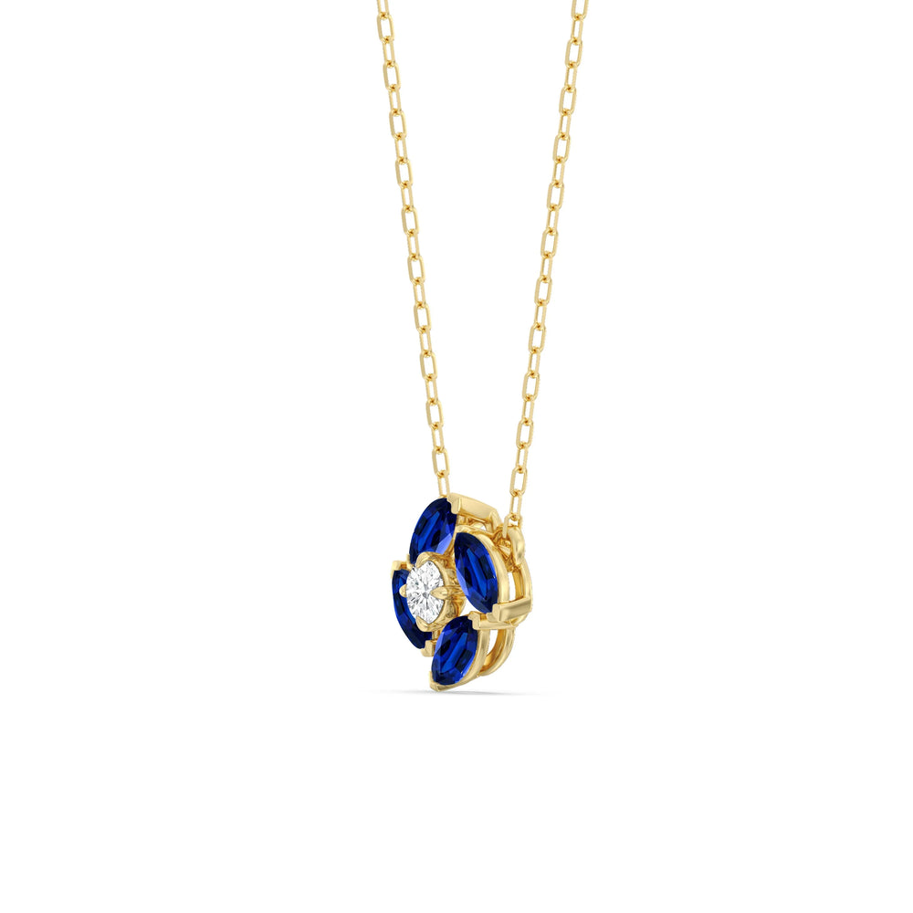 Sapphire And Diamond Hydrangea NecklaceTest Drashya with 14KT Yellow Gold Cut Diamond in 14KT Yellow Gold view 2
