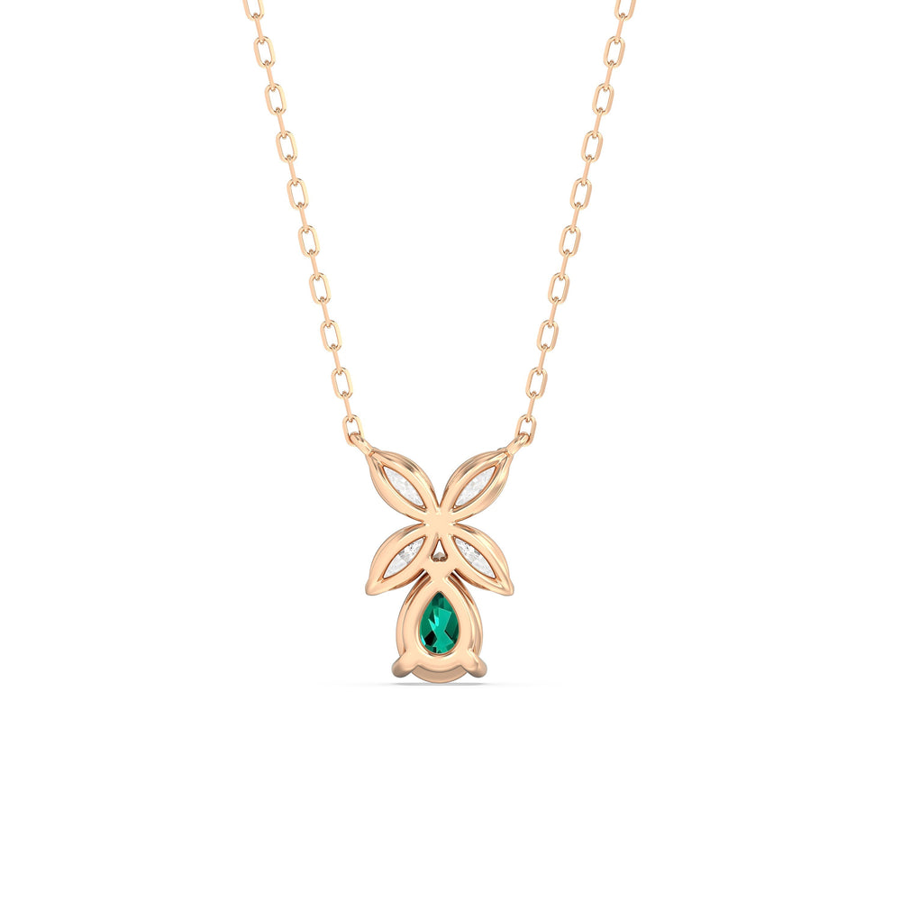 Emerald and Diamond Tulip Drop Necklace with 14KT Rose Gold Cut Diamond in 14KT Rose Gold view 4

