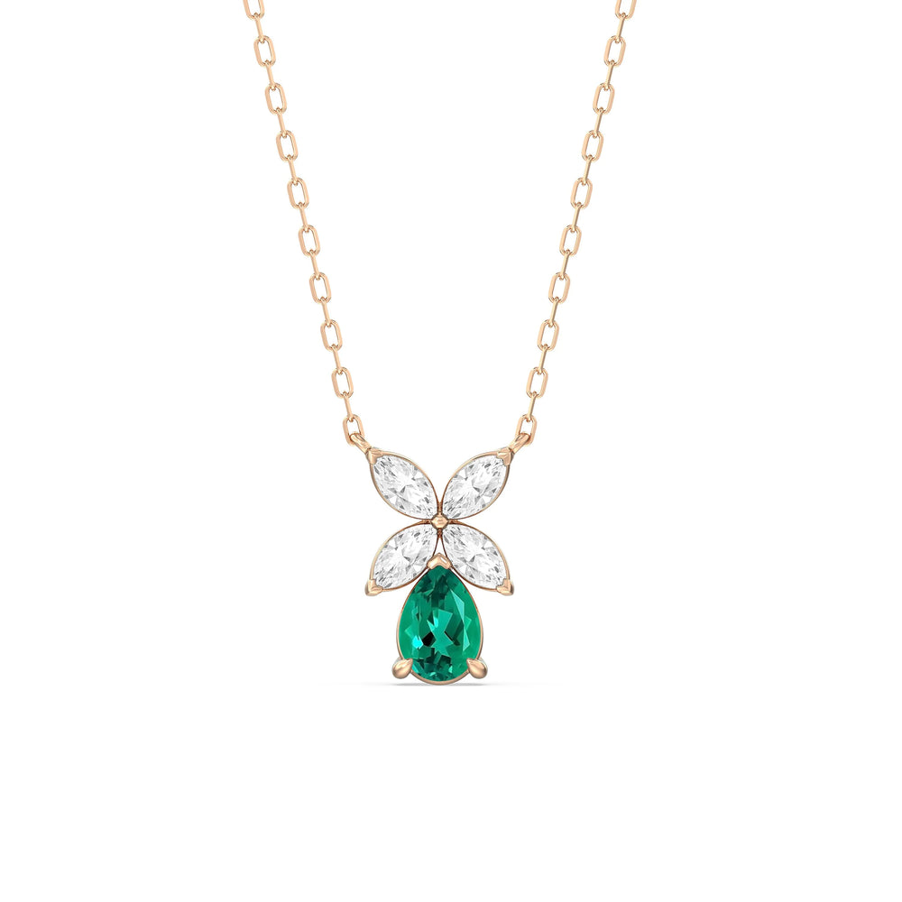 Emerald And Diamond Tulip Drop NecklaceTest Drashya with 14KT Rose Gold Cut Diamond in 14KT Rose Gold view 1
