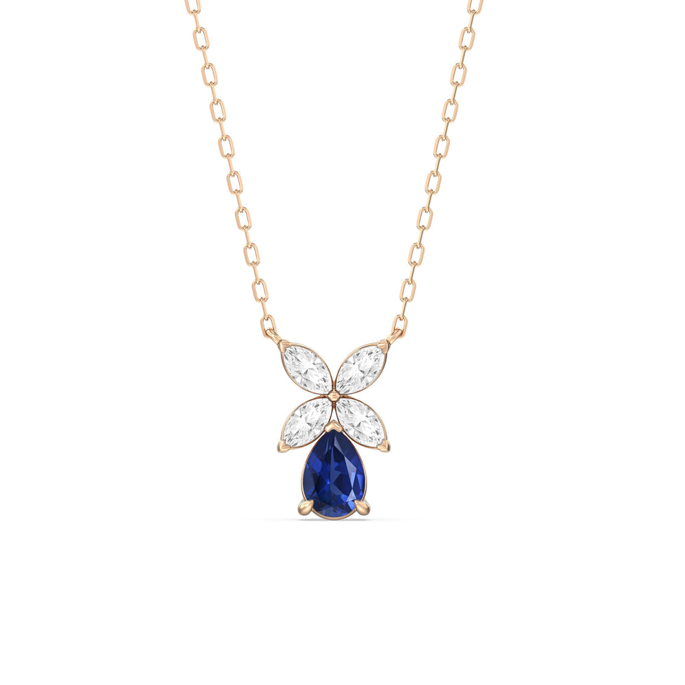 Sapphire and Diamond Tulip Drop Necklace with 14KT Rose Gold Cut Diamond in 14KT Rose Gold view 1
