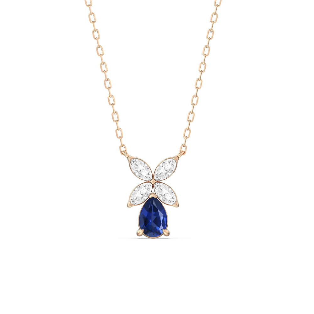 Sapphire And Diamond Tulip Drop NecklaceTest Drashya with 14KT Rose Gold Cut Diamond in 14KT Rose Gold view 1
