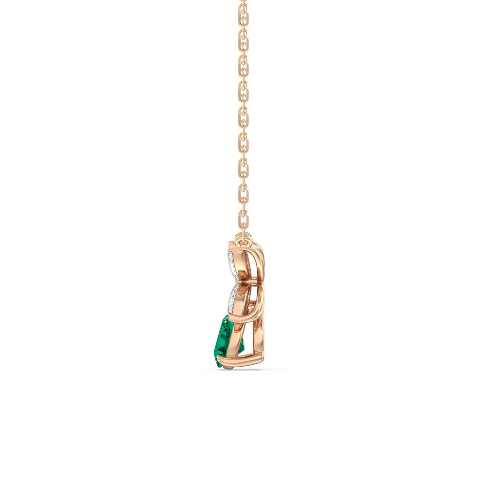 Emerald and Diamond Tulip Drop Necklace with 14KT Rose Gold Cut Diamond in 14KT Rose Gold view 3
