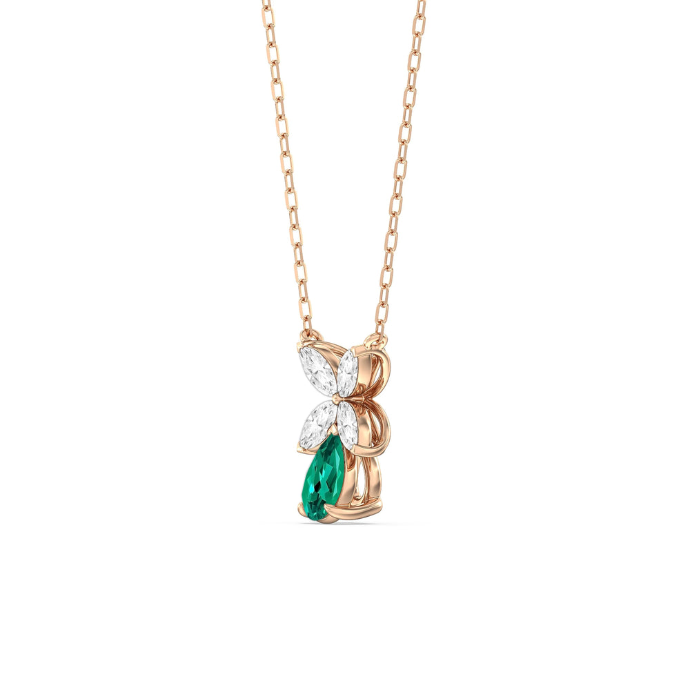 Emerald And Diamond Tulip Drop NecklaceTest Drashya with 14KT Rose Gold Cut Diamond in 14KT Rose Gold view 2
