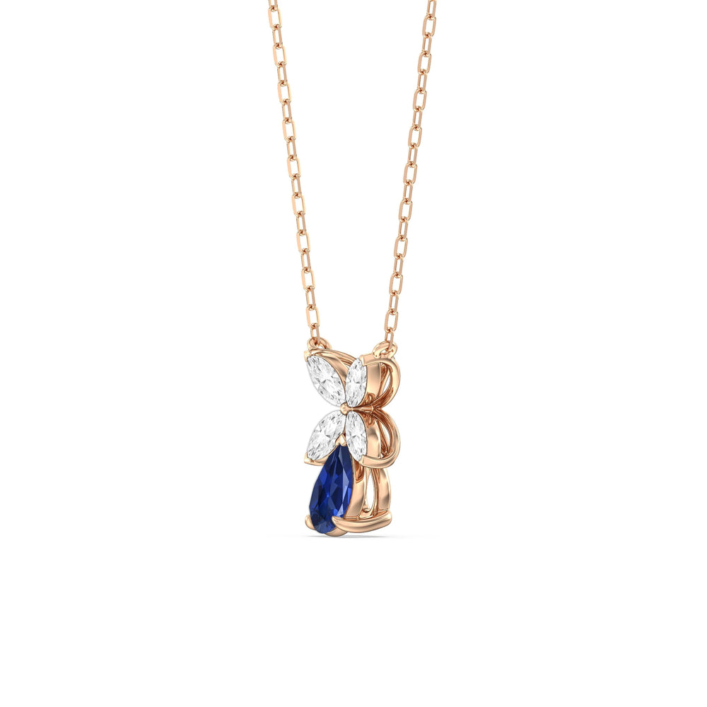Sapphire And Diamond Tulip Drop NecklaceTest Drashya with 14KT Rose Gold Cut Diamond in 14KT Rose Gold view 2
