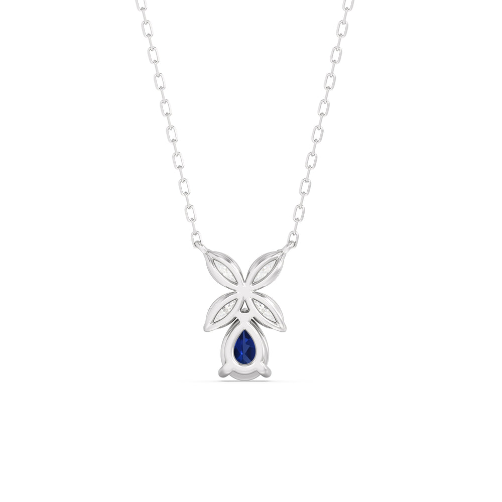 Sapphire and Diamond Tulip Drop Necklace with Sterling Silver Cut Diamond in 14KT Sterling Silver view 4

