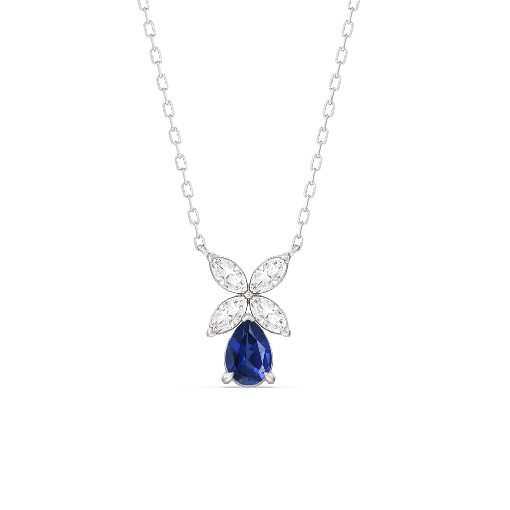 Sapphire and Diamond Tulip Drop Necklace with Sterling Silver Cut Diamond in 14KT Sterling Silver view 1
