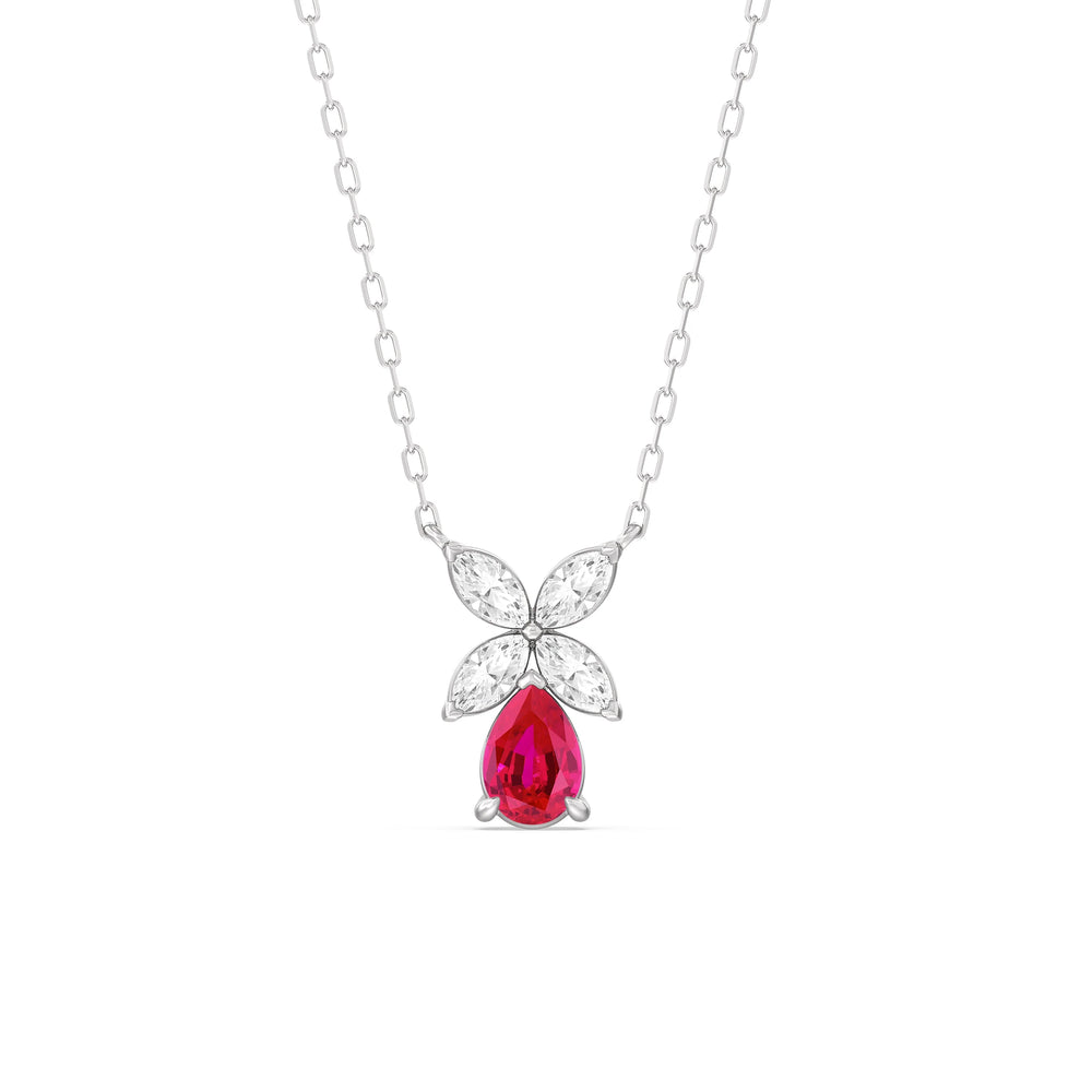 Ruby And Diamond Tulip Drop NecklaceTest Drashya with 14KT White Gold Cut Diamond in 14KT White Gold view 1
