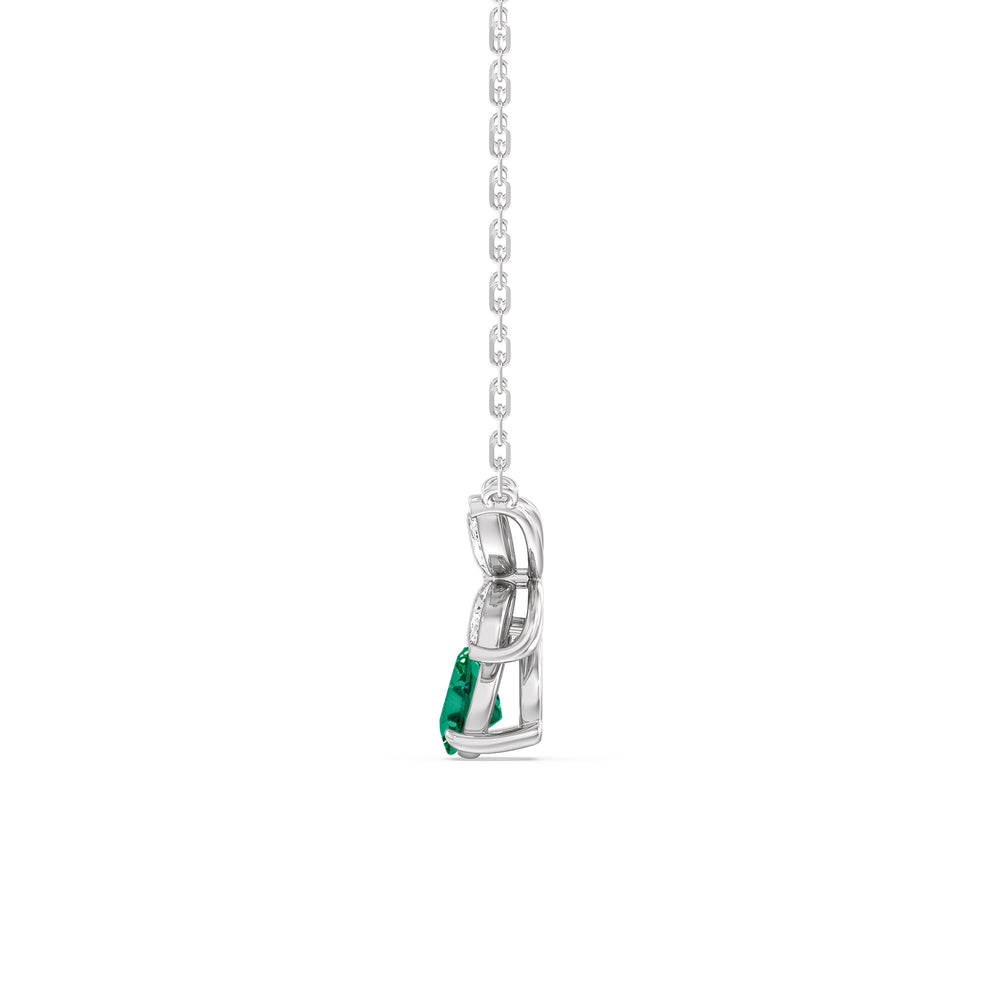 Emerald and Diamond Tulip Drop Necklace with 14KT White Gold Cut Diamond in 14KT White Gold view 3

