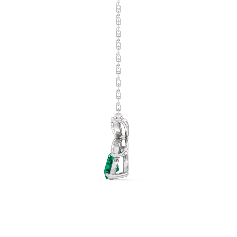 Emerald And Diamond Tulip Drop NecklaceTest Drashya with 14KT White Gold Cut Diamond in 14KT White Gold view 3
