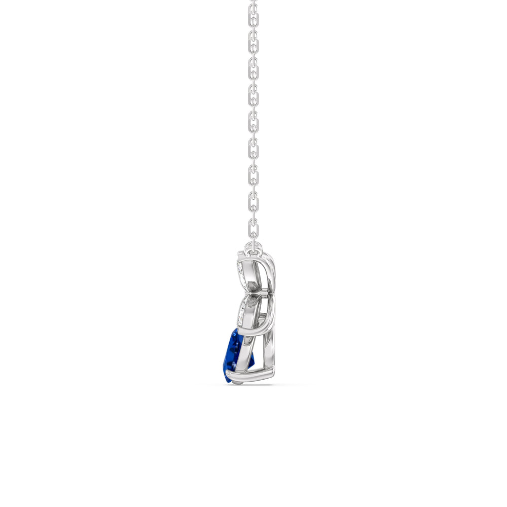 Sapphire and Diamond Tulip Drop Necklace with 14KT White Gold Cut Diamond in 14KT White Gold view 3
