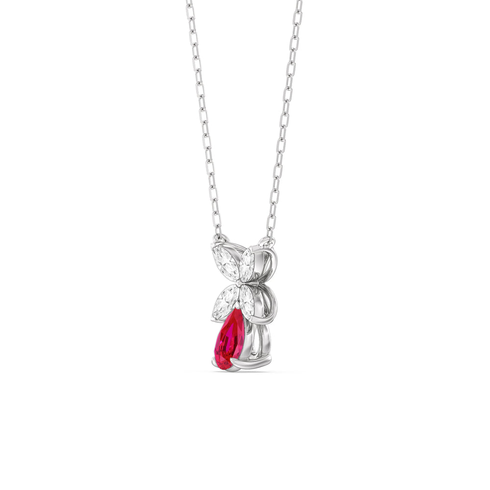 Ruby And Diamond Tulip Drop NecklaceTest Drashya with 14KT White Gold Cut Diamond in 14KT White Gold view 2
