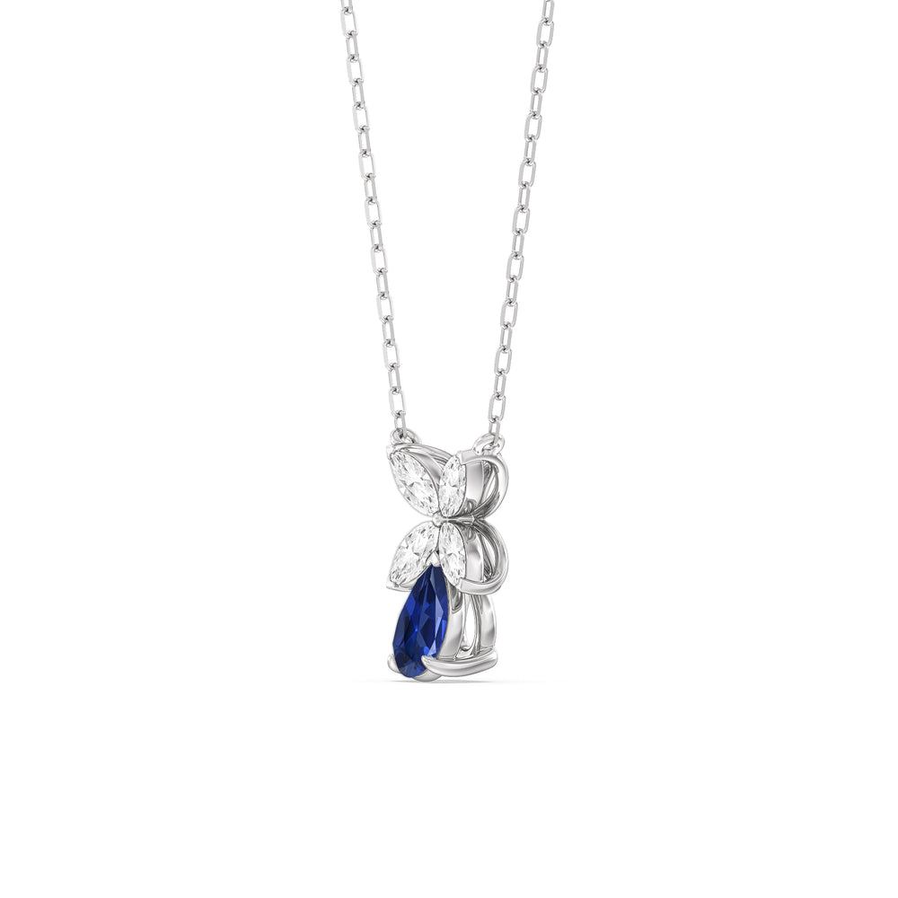Sapphire and Diamond Tulip Drop Necklace with 14KT White Gold Cut Diamond in 14KT White Gold view 2
