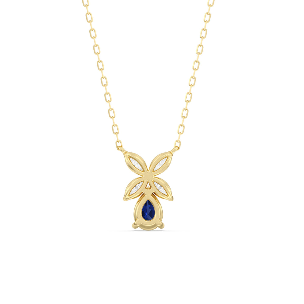 Sapphire and Diamond Tulip Drop Necklace with 14KT Yellow Gold Cut Diamond in 14KT Yellow Gold view 4
